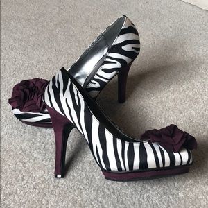 Zebra Platform Heels with Purple Accents